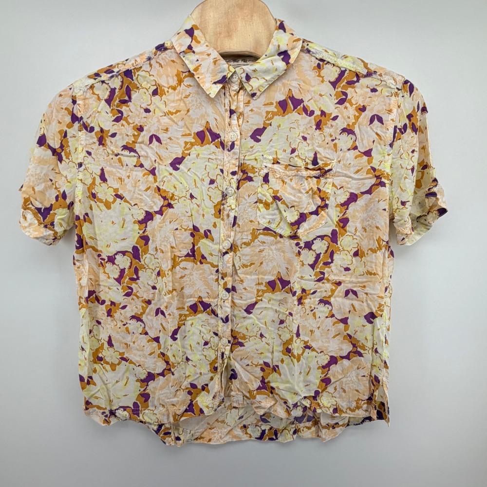 We The Free Free People Floral Button Down Shirt Womens Medium Orange Purple Top
